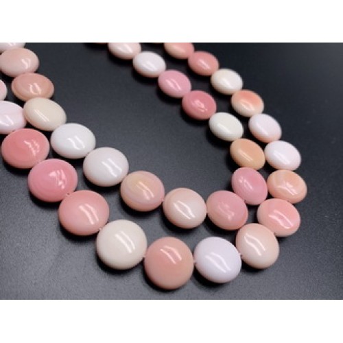 Каменные бусины, Перламутр, Люкс, бусины двусторонние, размер 12 мм, толщина 5.6 мм, нить 38 см