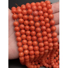 Каменные бусины, Коралл, оранжевого цвета, шарик гладкий, 8 мм, длина нити 38 см