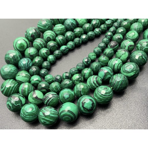 Каменные бусины, Синтетический Малахит, имитация, шарик огранка 12 мм, длина нити 38 см