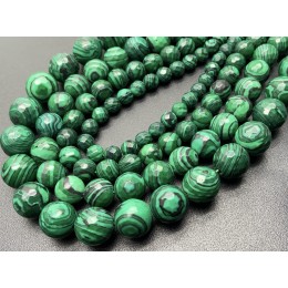 Каменные бусины,  Синтетический Малахит, имитация, шарик огранка 10 мм, длина нити 38 см