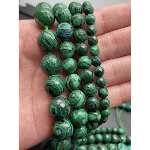 Каменные бусины, Синтетический Малахит, имитация, шарик огранка 12 мм, длина нити 38 см