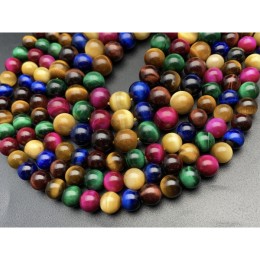 Каменные бусины, Тигровый микс, тонированный, шарик гладкий, 6 мм, длина нити 38 см