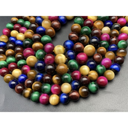 Каменные бусины, Тигровый микс, тонированный, шарик гладкий, 6 мм, длина нити 38 см