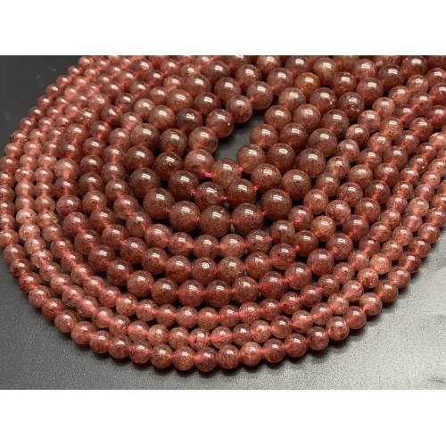 Каменные бусины, Клубничный кварц, шарик гладкий, 8 мм, длина нити 38 см