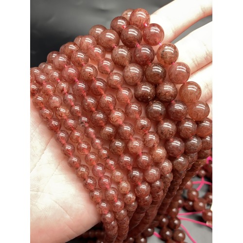 Каменные бусины, Клубничный кварц, шарик гладкий, 8 мм, длина нити 38 см