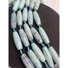 Каменные бусины, Дзи природные, Агат тонированный, голубой, люкс, 38-40 мм х 12-13 мм, 8 штук на нити