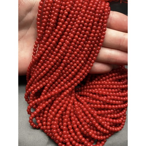 Каменные бусины, Коралл, красный, тонированный, люкс, шарик гладкий, 2 мм, длина нити 38 см