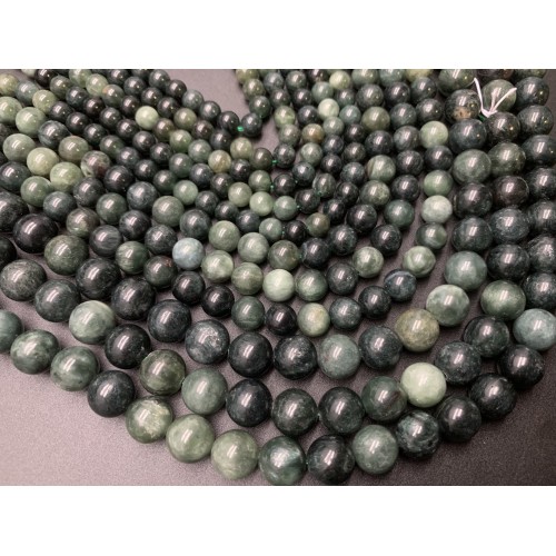 Каменные бусины, Серафинит, Клинохлор, шарик гладкий, 6 мм, длина нити 38 см