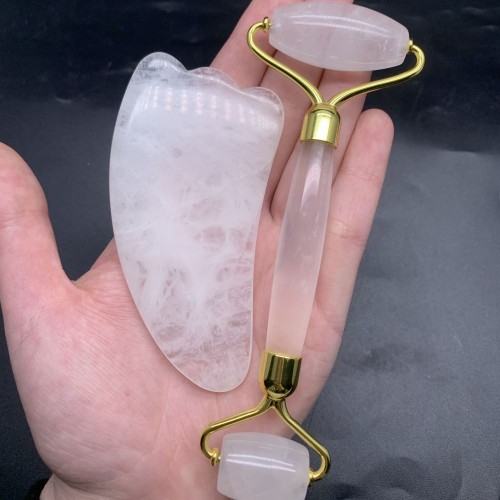 Набор из Горного хрусталя. Роллер-массажер + скребок "Лапка" для массажа Гуаша, 145 x 55 x 20 мм