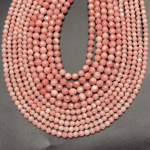 Каменные бусины, Коралл, розовый, шарик огранка, 3 мм, длина нити 38 см
