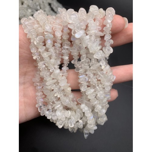 Каменные бусины, Лунный камень, крошка, фриформы, 8х4 мм, длина нити 38 см