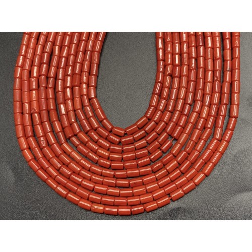 Каменные бусины, Коралл, оранжевый, трубочки, 5х3 мм, длина нити 38 см