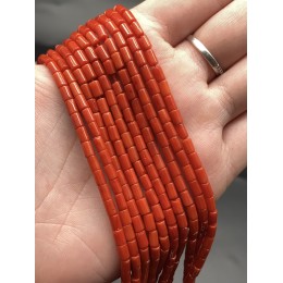 Каменные бусины, Коралл, оранжевый, трубочки, 5х3 мм, длина нити 38 см