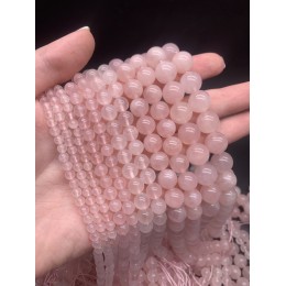 Каменные бусины, Розовый кварц, с жемчужным блеском, шарик гладкий, 8 мм, длина нити 38 см