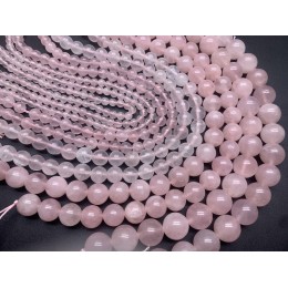 Каменные бусины, Розовый кварц, с жемчужным блеском, шарик гладкий, 10 мм, длина нити 38 см