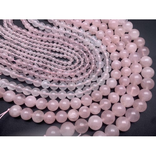 Каменные бусины, Розовый кварц, с жемчужным блеском, шарик гладкий, 10 мм, длина нити 38 см
