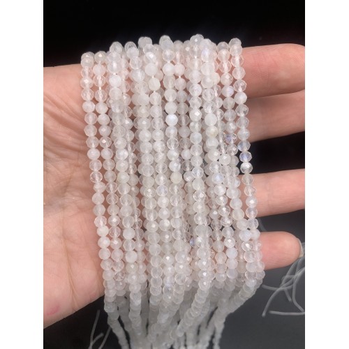 Каменные бусины, Лунный камень, шарик огранка, 4 мм, длина нити 38 см