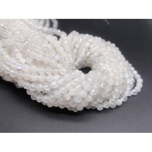 Каменные бусины, Лунный камень, шарик огранка, 4 мм, длина нити 38 см