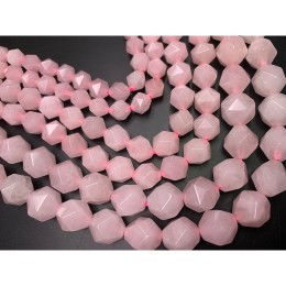 Каменные бусины, Розовый кварц, крупная огранка, 12 мм, длина нити 38 см