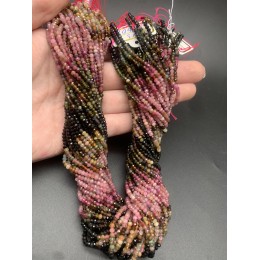 Каменные бусины, Турмалин, рондель, огранка, 2х3 мм, длина нити 38 см