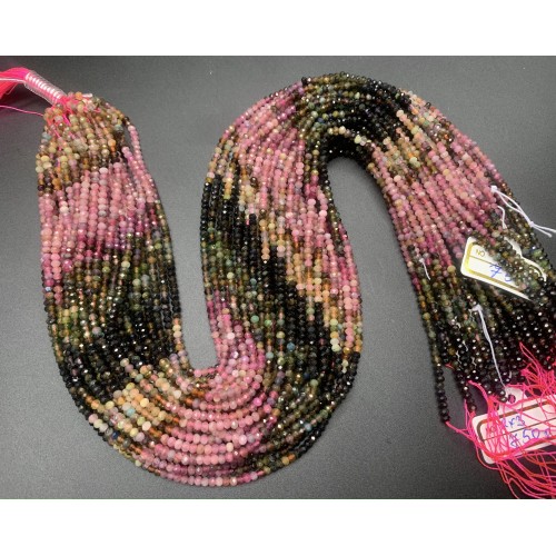 Каменные бусины, Турмалин, рондель, огранка, 2х3 мм, длина нити 38 см