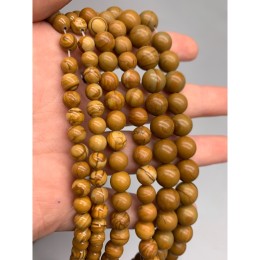 Каменные бусины, Яшма, "деревянная", шарик гладкий, 6-6,5 мм, длина нити 38 см