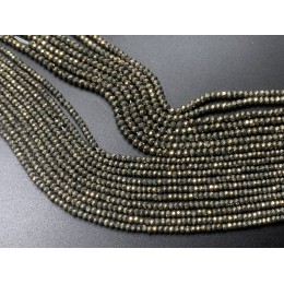 Каменные бусины, Пирит, рондель огранка, 2х3 мм, длина нити 39 см