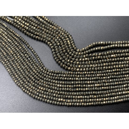 Каменные бусины, Пирит, рондель огранка, 1,5х2 мм, длина нити 39 см