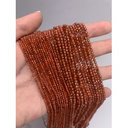 Каменные бусины, Цирконий кубический, (т.н. Циркон), темно-оранжевый кристалл, шарик, огранка, 3 мм, длина нити 38 см