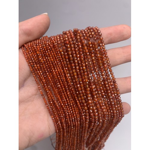 Каменные бусины, Цирконий кубический, (т.н. Циркон), темно-оранжевый кристалл, шарик, огранка, 3 мм, длина нити 38 см