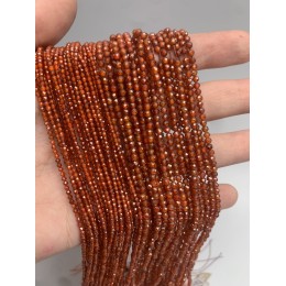 Каменные бусины, Цирконий кубический, (т.н. Циркон), темно-оранжевый кристалл, шарик, огранка, 2 мм, длина нити 38 см