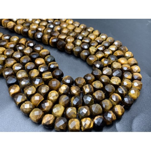 Каменные бусины, Тигровый глаз, кубик огранка, 8,5х8,5 мм, длина нити 38 см