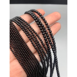 Каменные бусины, Агат, чёрный, шарик гладкий, 2-2,5 мм, длина нити 38 см