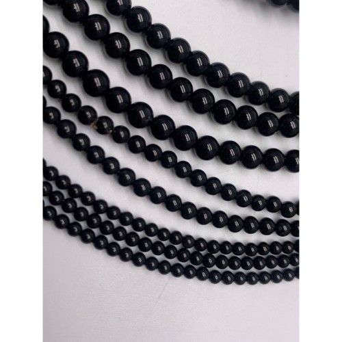 Каменные бусины, Агат, чёрный, шарик гладкий, 4 мм, длина нити 37-38 см