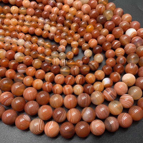 Каменные бусины, Агат Ботсвана персиковый, люкс, шарик гладкий, размер 8 мм, нить 38 см 16378