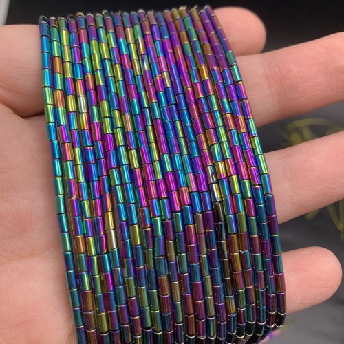 Каменные бусины, Гематит синтетический, цвет радуга, трубочки, размер 4х2 мм, нить 38 см