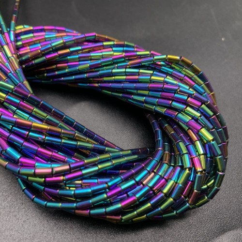 Каменные бусины, Гематит синтетический, цвет радуга, трубочки, размер 4х2 мм, нить 38 см
