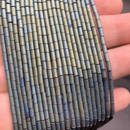 Каменные бусины, Гематит синтетический, зеленый, матовый, трубочки, размер 4х2 мм, нить 38 см