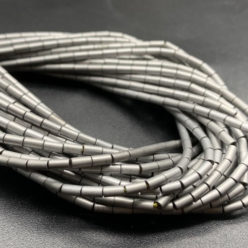 Каменные бусины, Гематит синтетический, цвет серебро, матовый, трубочки, размер 4х2 мм, нить 38 см