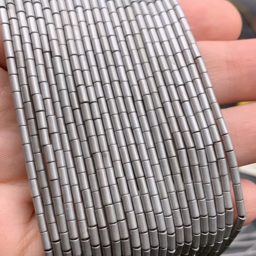 Каменные бусины, Гематит синтетический, цвет серебро, матовый, трубочки, размер 4х2 мм, нить 38 см