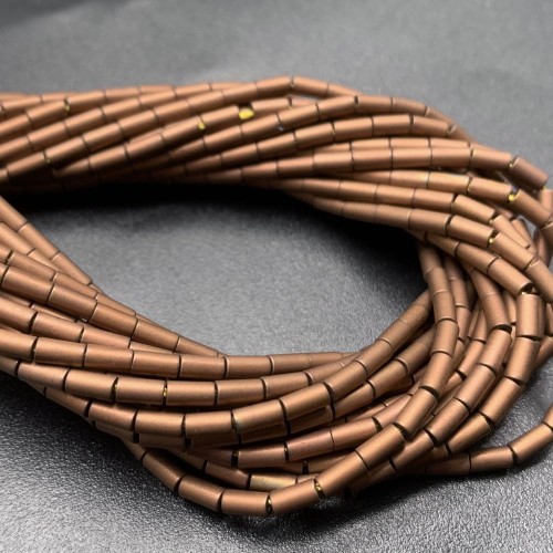 Каменные бусины, Гематит синтетический, цвет коричневый, матовый, трубочки, размер 4х2 мм, нить 38 см