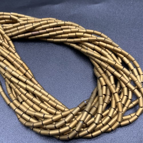 Каменные бусины, Гематит синтетический, цвет золото, матовый, трубочки, размер 4х2 мм, нить 38 см