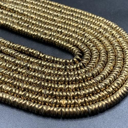 Каменные бусины, Гематит синтетический, золото, размер 4х1 мм, длина нити 38 см