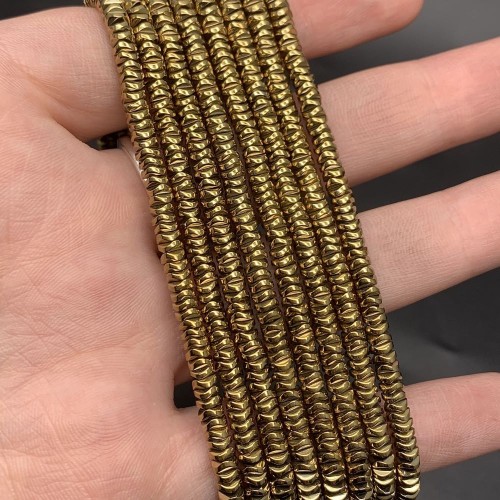 Каменные бусины, Гематит синтетический, золото, размер 4х1 мм, длина нити 38 см