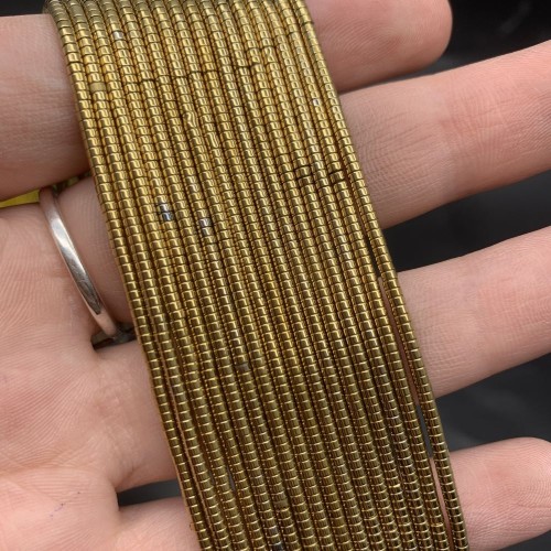 Каменные бусины, Гематит синтетический, золото, шайба, размер 2х1 мм, нить 38 см