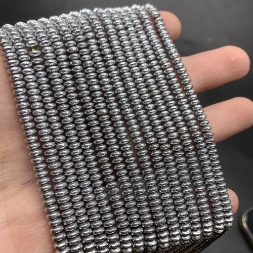Каменные бусины, Гематит синтетический, серебро, диск, размер 4х2 мм, нить 38 см
