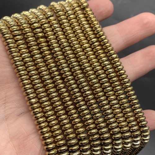 Каменные бусины, Гематит синтетический, золото, диск, размер 6х3 мм, нить 38 см