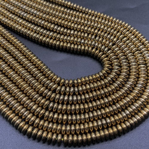 Каменные бусины, Гематит синтетический, золото, диск, размер 6х3 мм, нить 38 см