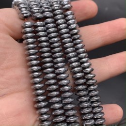 Каменные бусины, Гематит синтетический, серебро, диск, размер 8х3 мм, нить 38 см