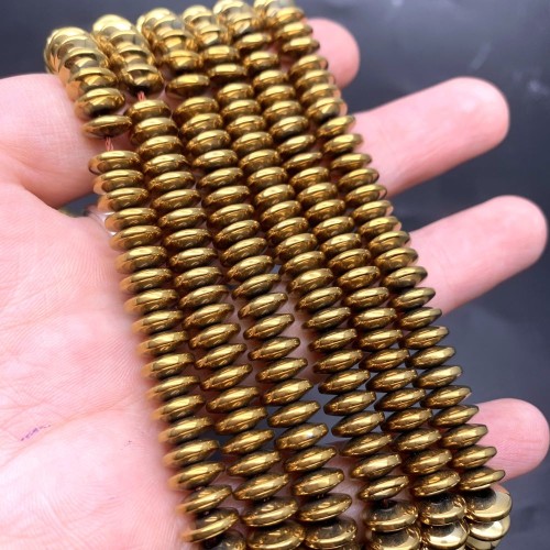 Каменные бусины, Гематит синтетический, темное золото, диск, размер 8х3 мм, нить 38 см